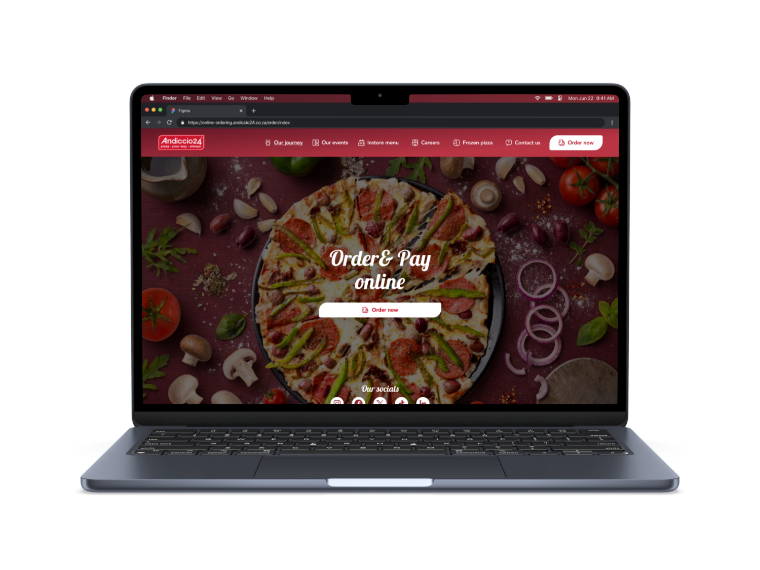 Andiccio24 website ordering experience displayed on a laptop