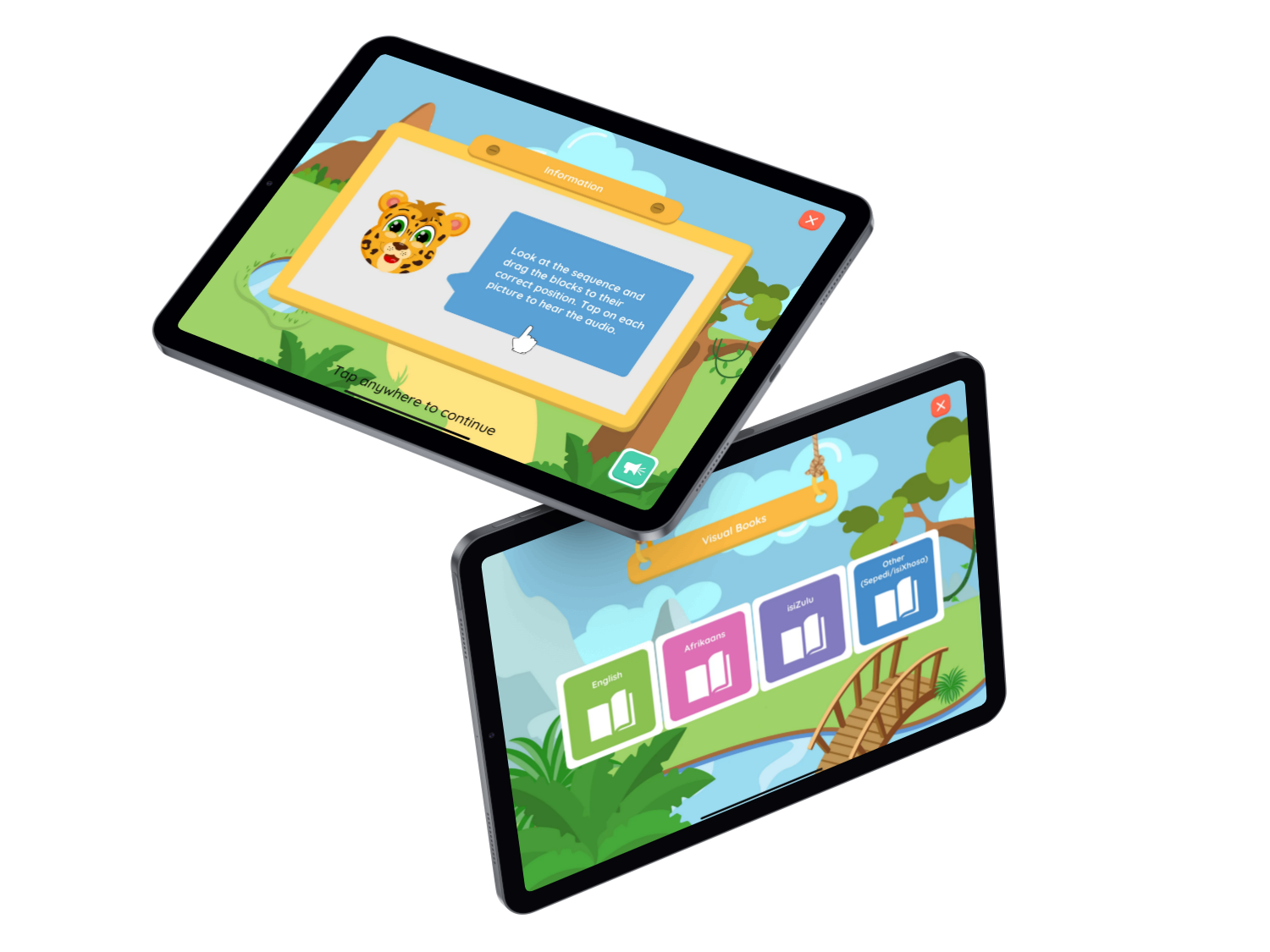 Bamba Learn activities displayed on two tablets