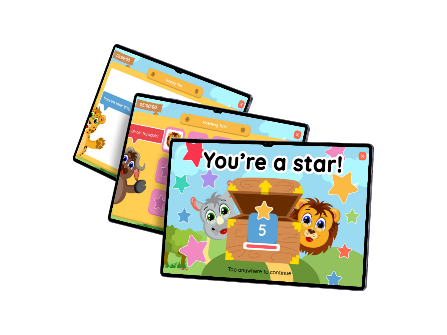 Bamba Learn educational games displayed on tablets