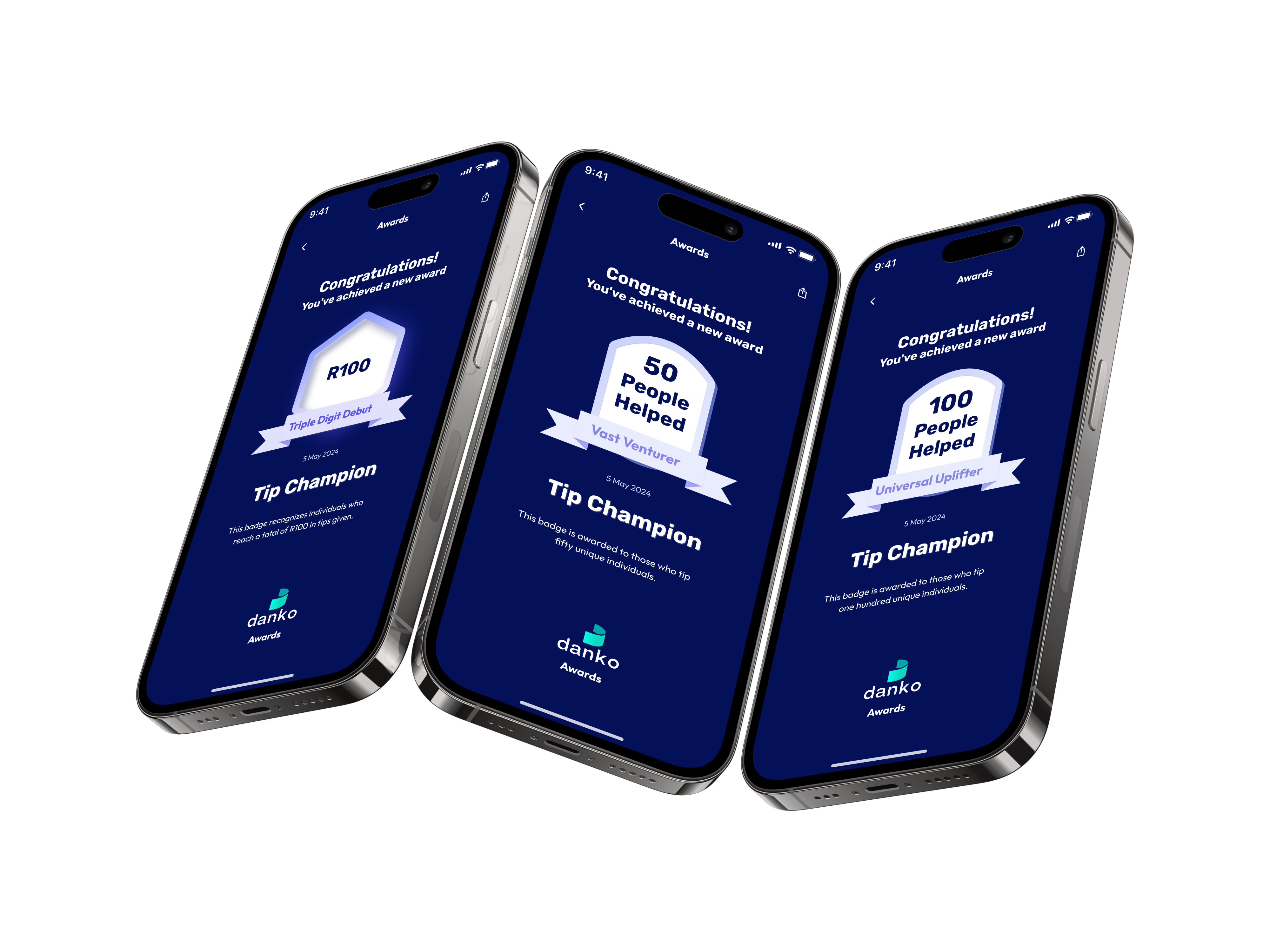 Danko digital tipping cards displayed on mobile phones