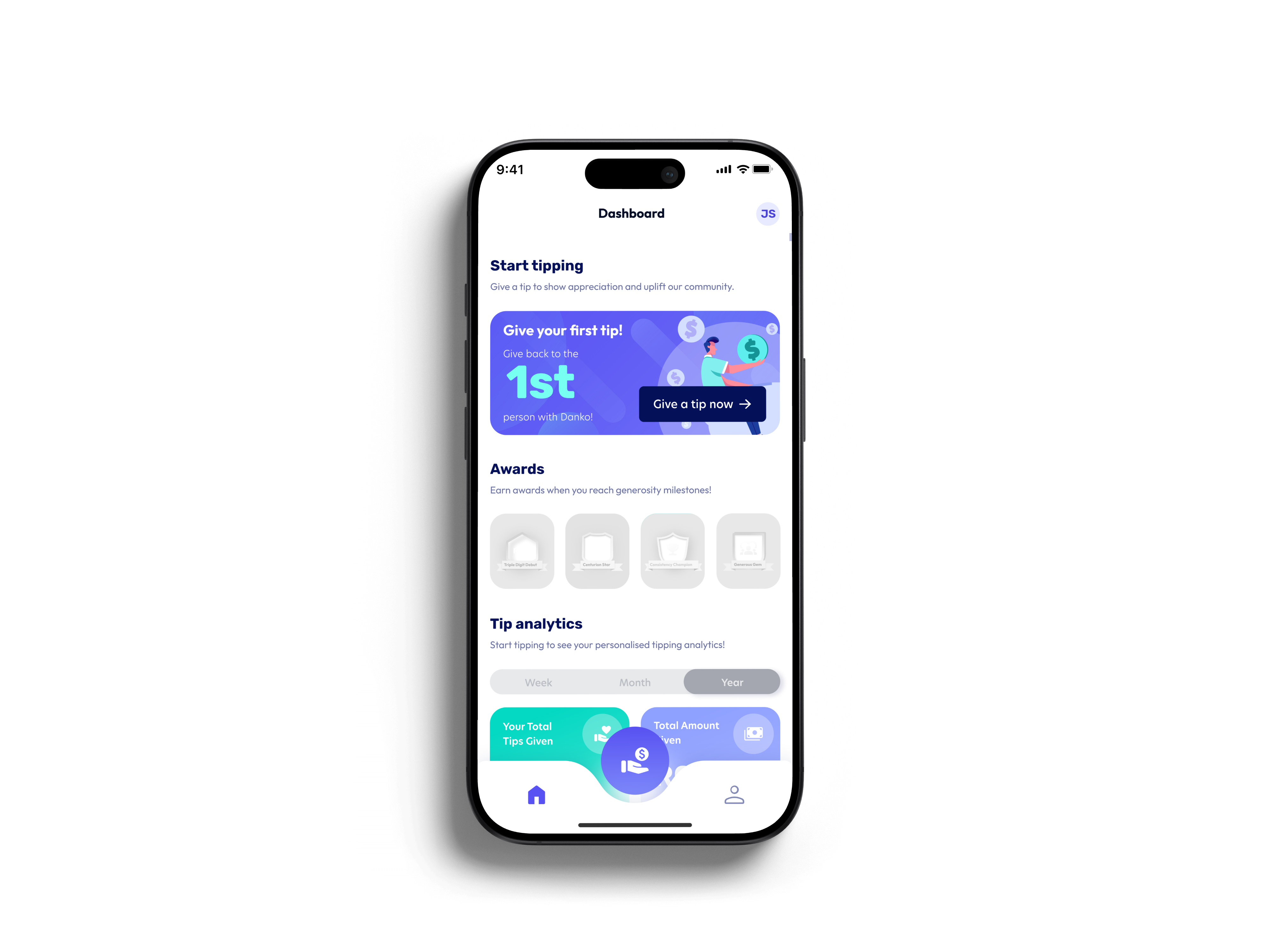 Danko tipping interface displayed on a mobile phone