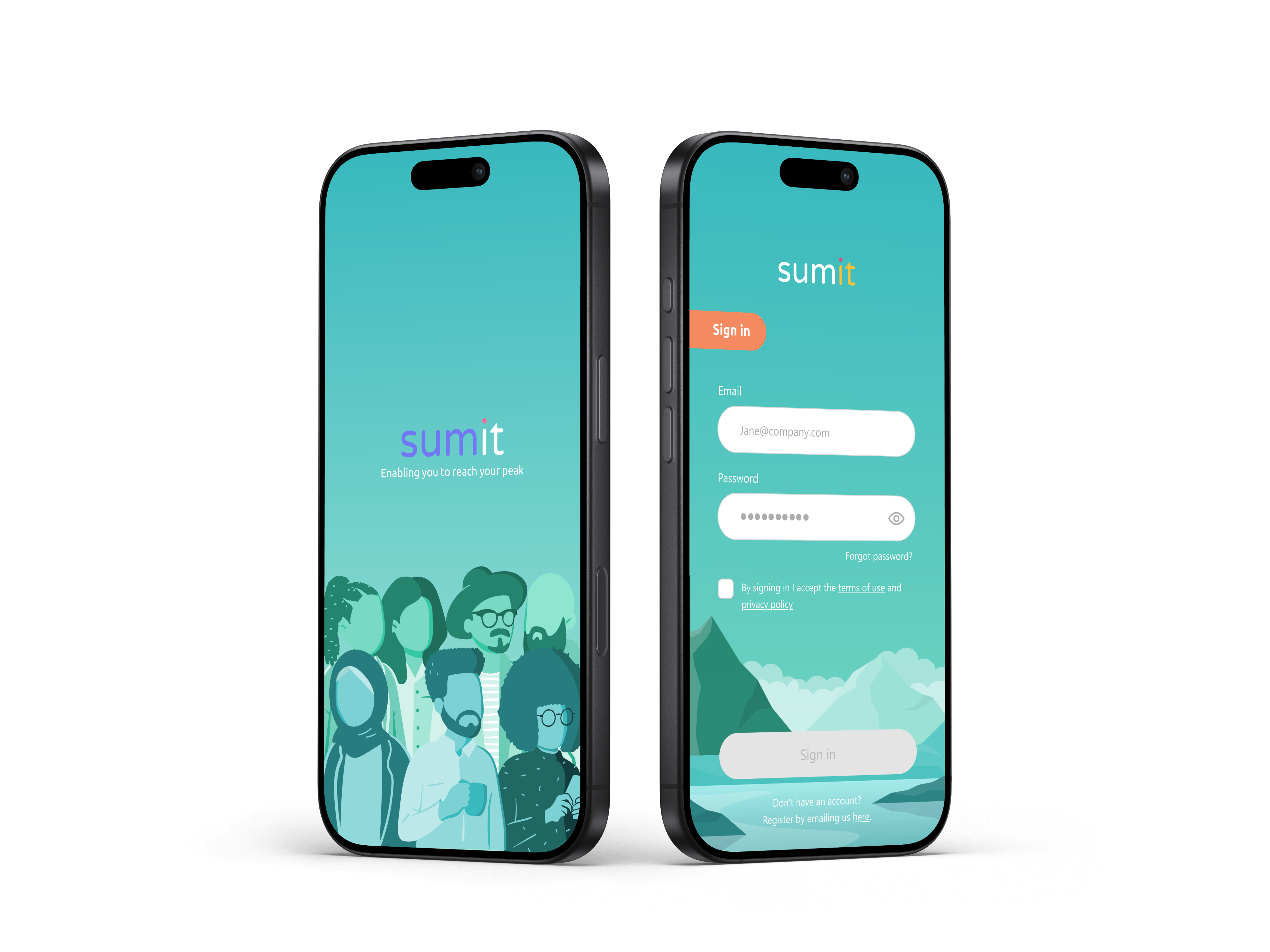 Sumit workplace wellbeing mobile app shown on two phones