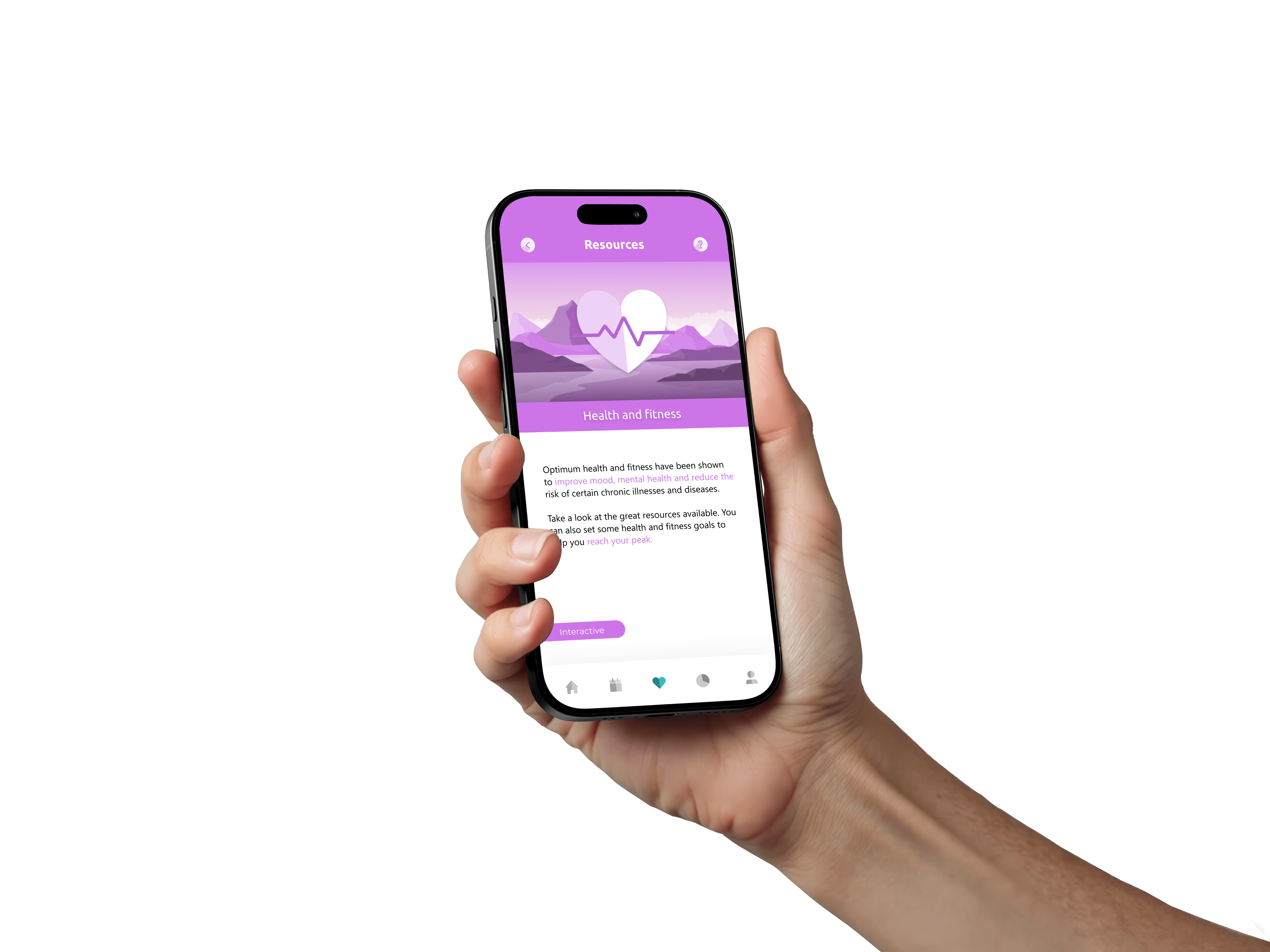 Sumit wellbeing resources displayed on a phone held in one hand