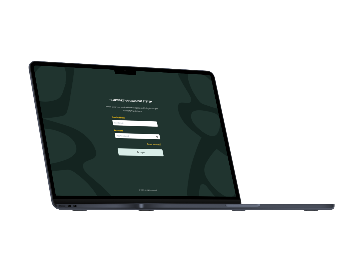 Transport Management System displayed on a laptop