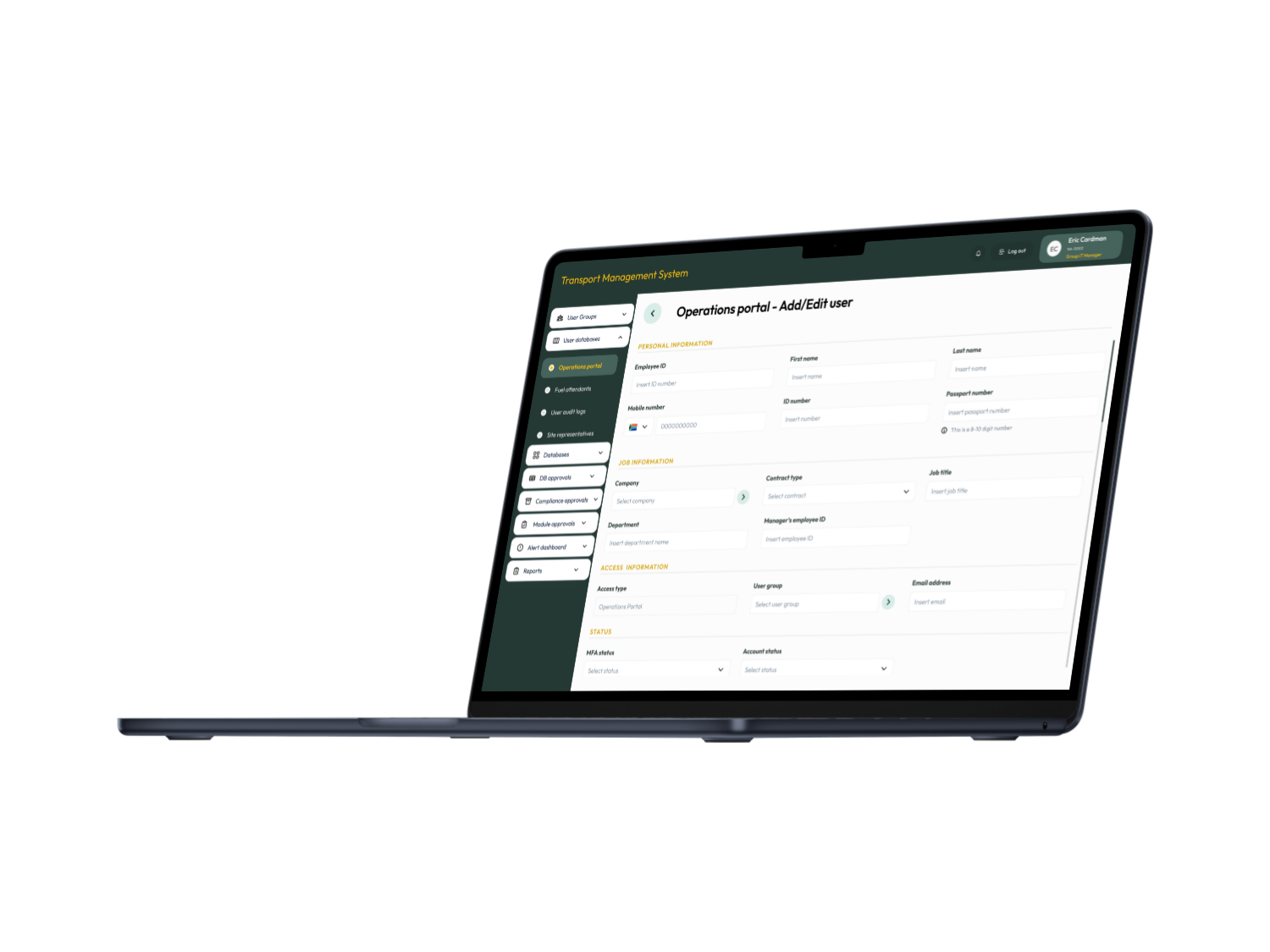 Transport Management System driver form