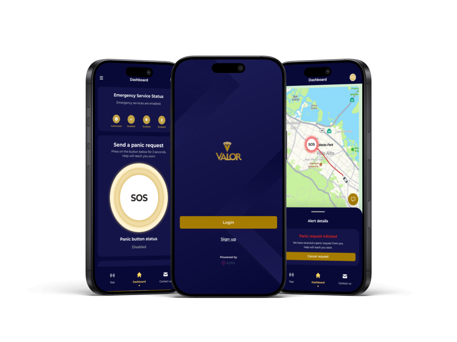 Three Valor emergency response application screens