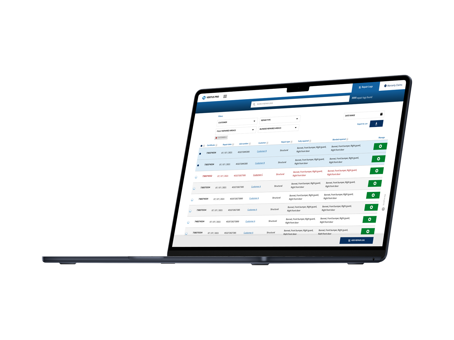 The Vertus Pro sales analytics dashboard on a laptop